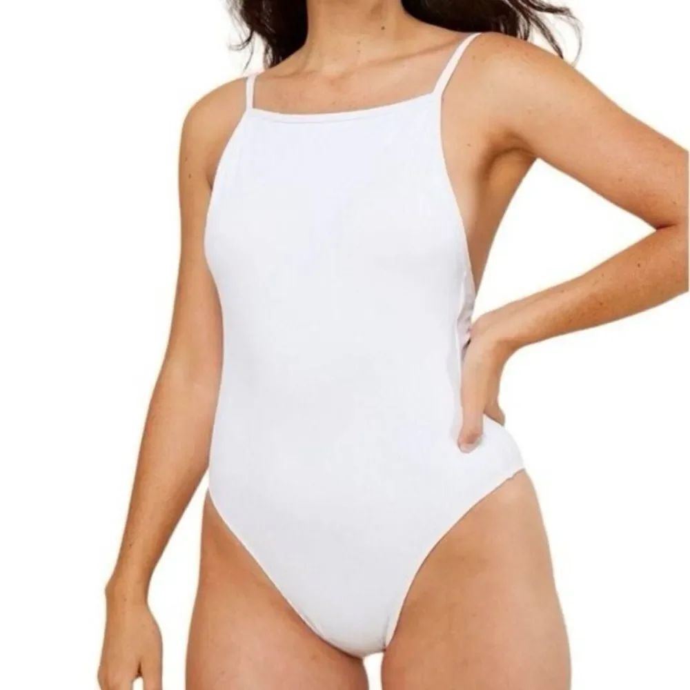 Andie The Paloma Rib One Piece Swimsuit White Medium Tall NEW